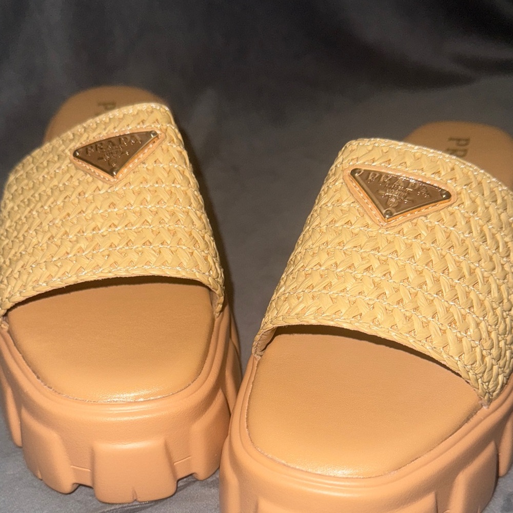 Prada Women's Beige Woven Mules
